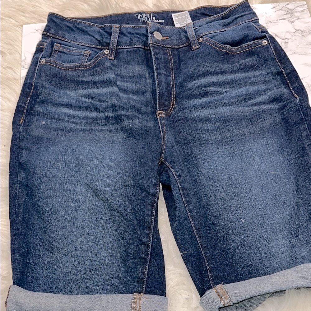 Time and Tru Dark Blue Denim Shorts size 6 mid rise - Picture 3 of 7